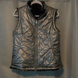 Reversible black furry vest